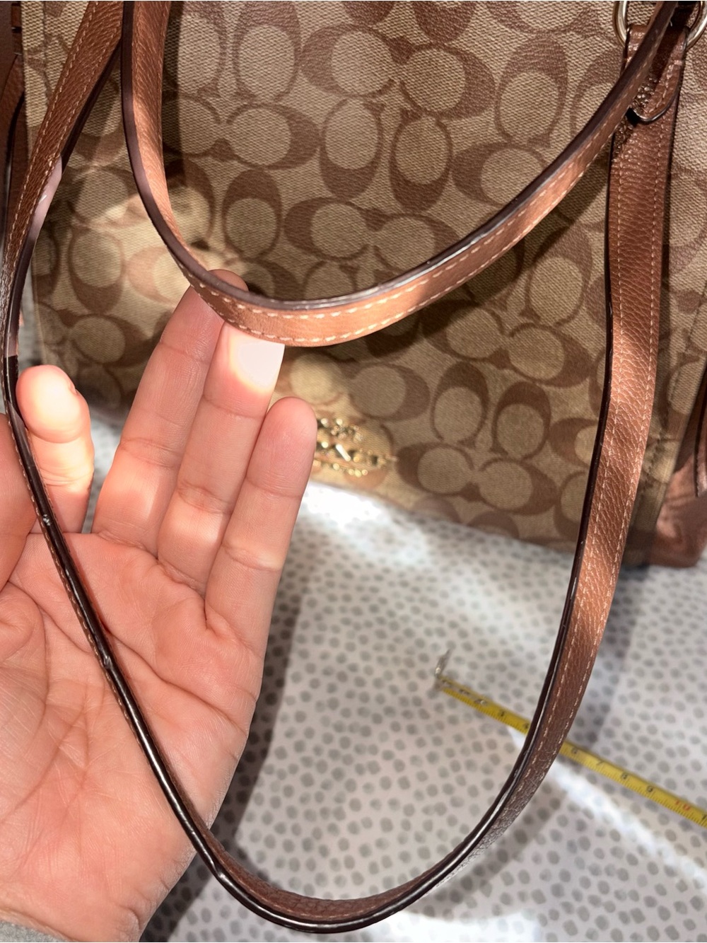 Coach Brown & Gold Signature Canvas Tote with Leather Trim - Picture 11 of 15